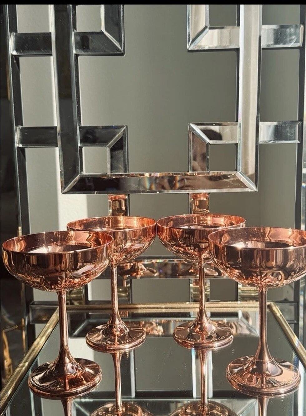 RARE Vintage COPPER Set of 4 Absolut Elyx Copper Coupe Glasses Vintage Barware